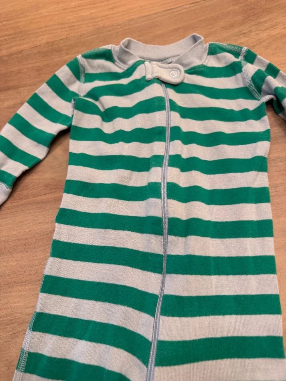 Hanna Andersson Green Gray Striped Zip Romper Sleeper 9-12M